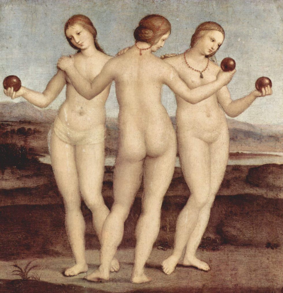 Три грации 1504 год. Музей Конде, Шантильи. Рафаэль
