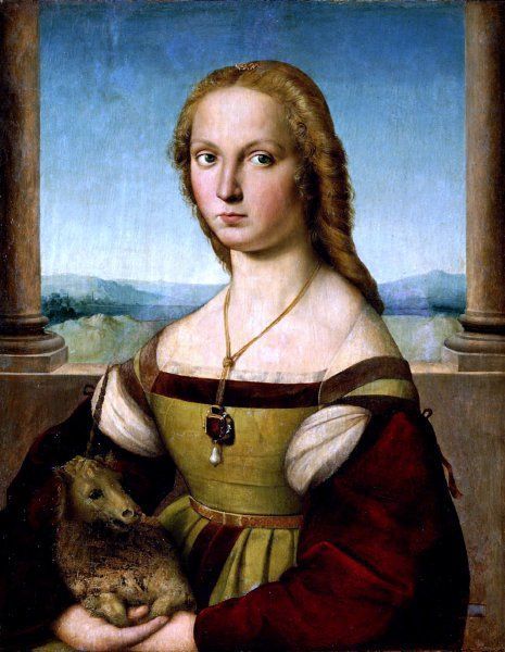 «Дама с единорогом» (предполагаемый портрет Джулии Фарнезе), Рафаэль. Рим, галерея Боргезе, 1505 г.