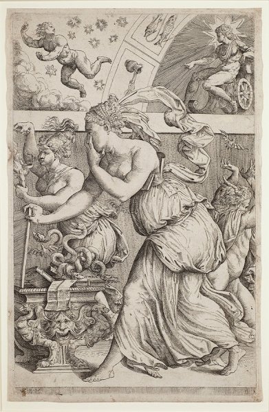 Пандора. Гравюра, приписываемая Марко Анджело дель Моро, 1557 год