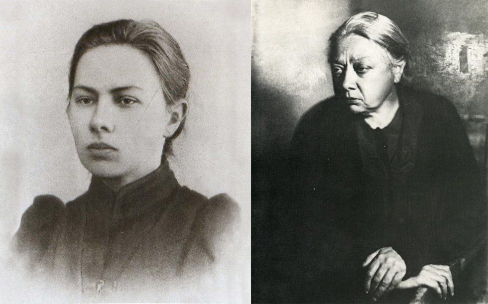 Слева Надежда Крупская в молодости и старости. Слева - 1890-е годы, справа - 1936 год