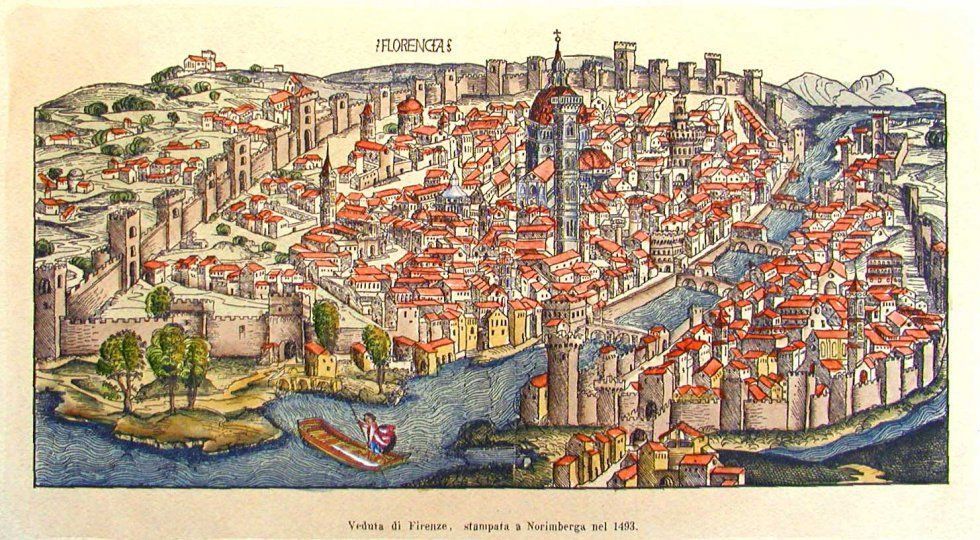 View of Florence, printed in Nuremberg, 1493 (Flortencia)View of Florence, printed in Nuremberg, 1493 (Flortencia)