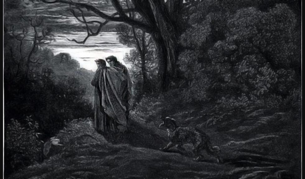 Встреча Данте и Вергилия в первой песне «Божественной комедии». Фрагмент иллюстрации Гюстава Доре (1832-1883)