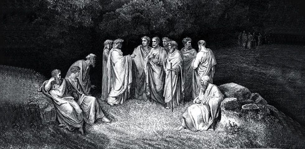 На первом круге Ада Данте встречает множество знаменитых атеистов. В том  числе: Сократ, Платон, Цезарь, троянский герой Гектор, царица амазонок  Пентесилея,  Аристотель, Диоген и многие другие безбожники