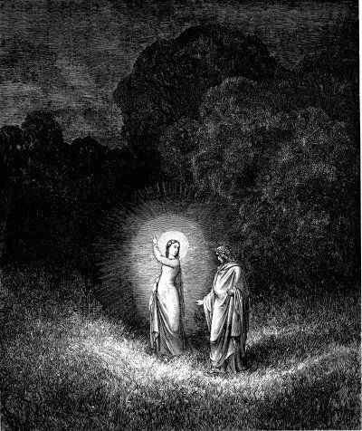 Беатриче является Вергилию в начале "Божественной комедии". Иллюстрация Гюстава Доре (1832-1883). 1857 год