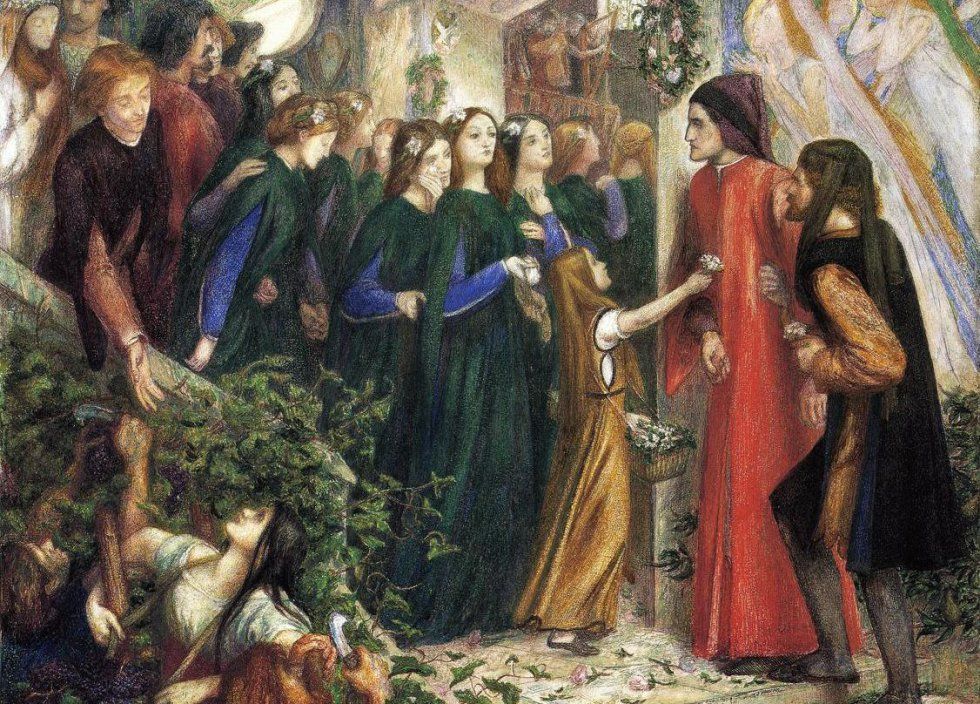 Данте Габриэль Россетти. Беатрис встречается с Данте на свадьбе, отказывает ему в ее приветствии. 1852 год